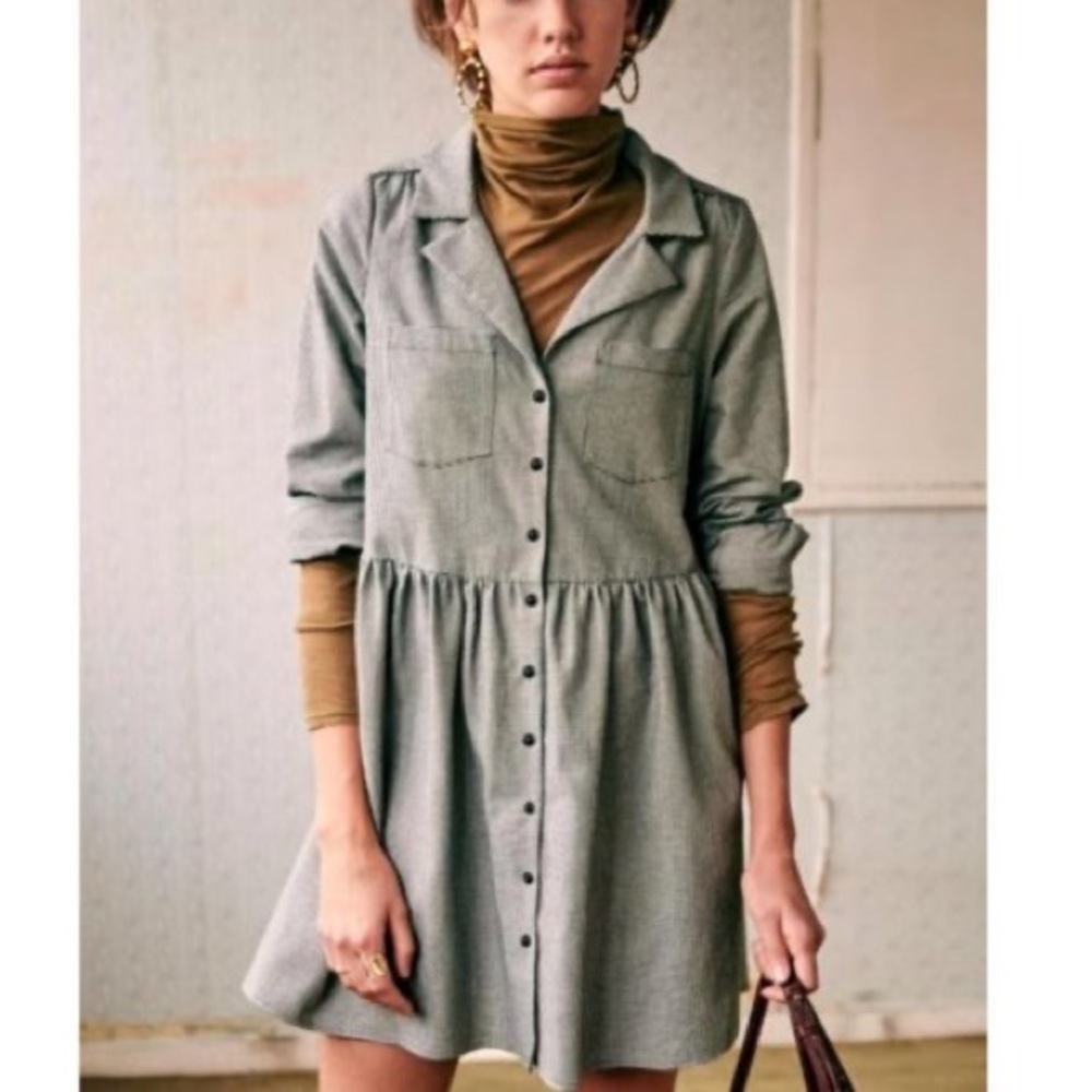 Sezane Aurora Button Front Dress in Houndstooth NWOT women’s 34 or US 2